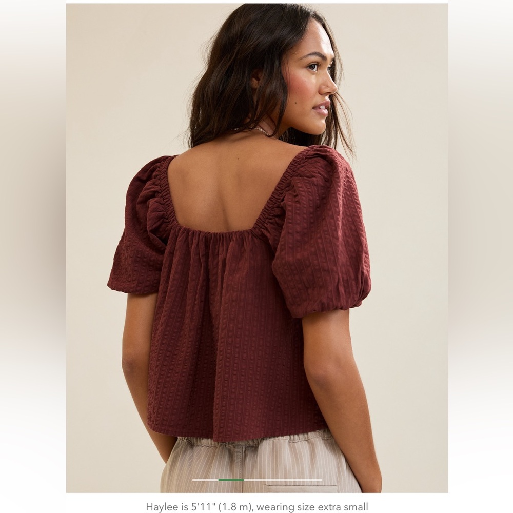 Aerie Seersucker Puff Sleeve Top - Picture 2 of 4